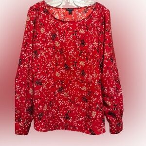 Ann Taylor Red Floral Blouse XL